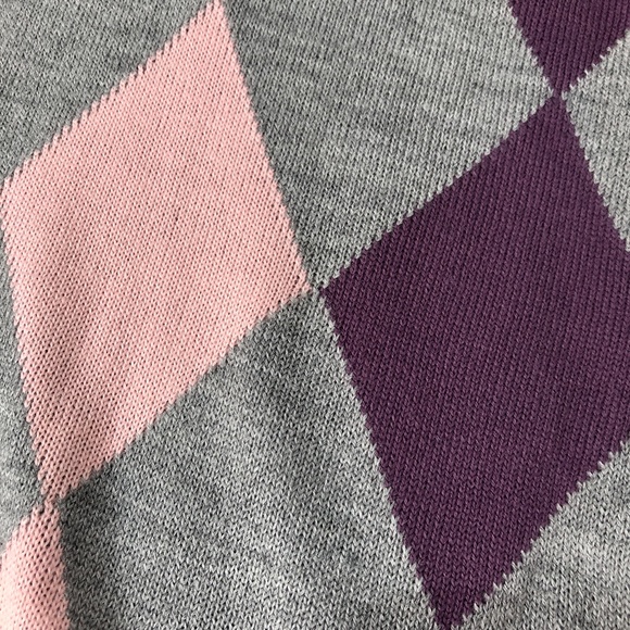 Miss Shop NWT 14 argyle pattern jumper sweater knit grey pink purple preppy - Picture 3 of 8